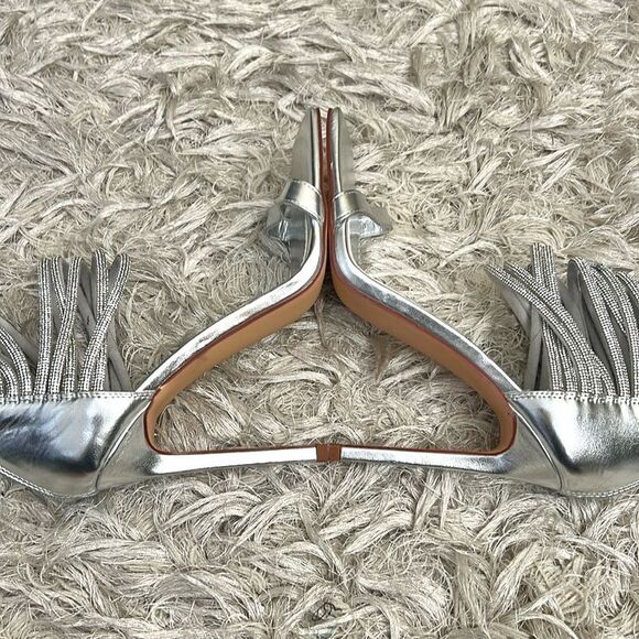 NWOB SIMMI Gracie Silver Mirror Diamanté Strappy Heeled Sandals US 9 UK 7 - Picture 9 of 12